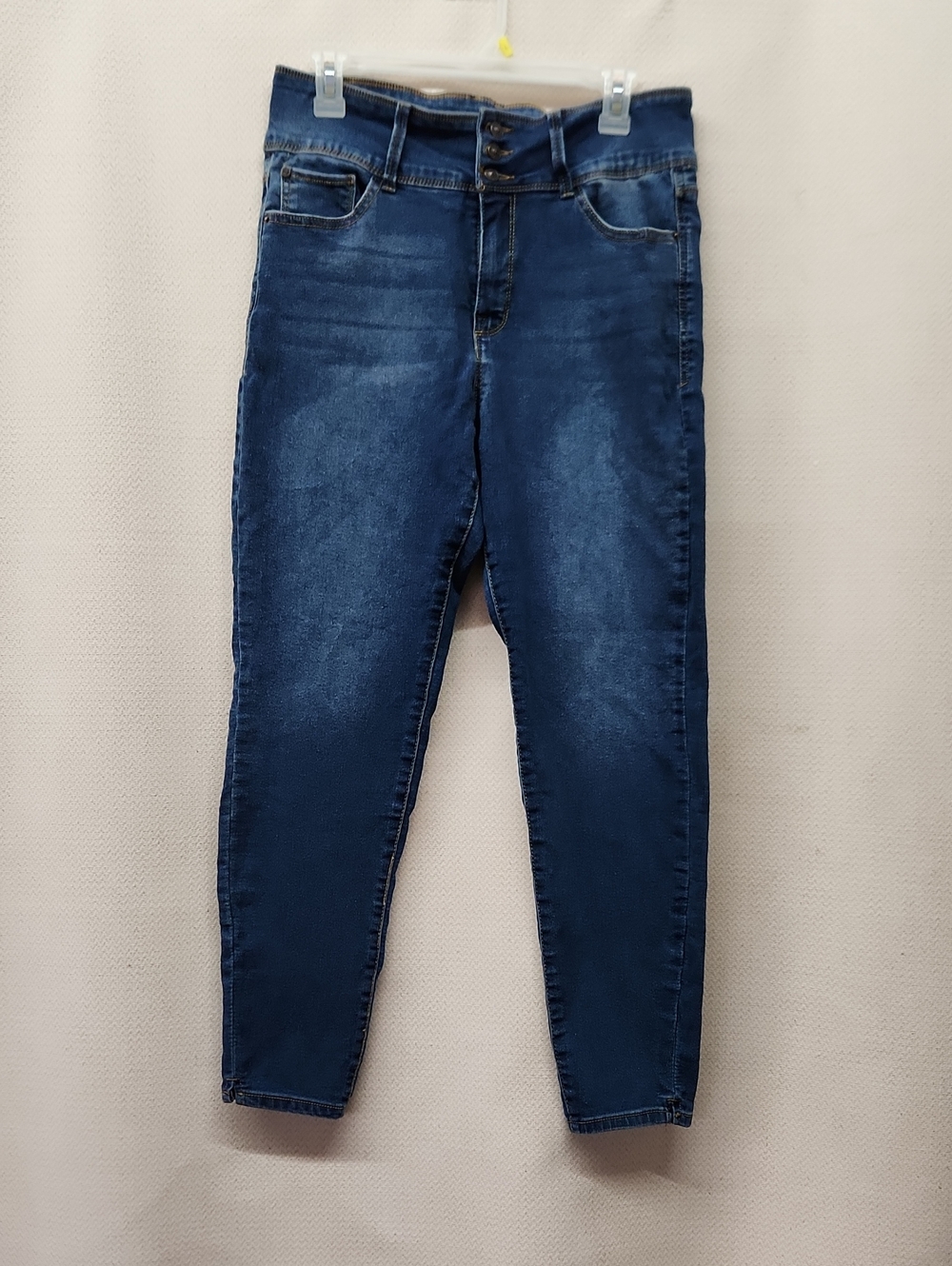 High-Rise Dark Blue Women’s Jeans with Triple Button Waist